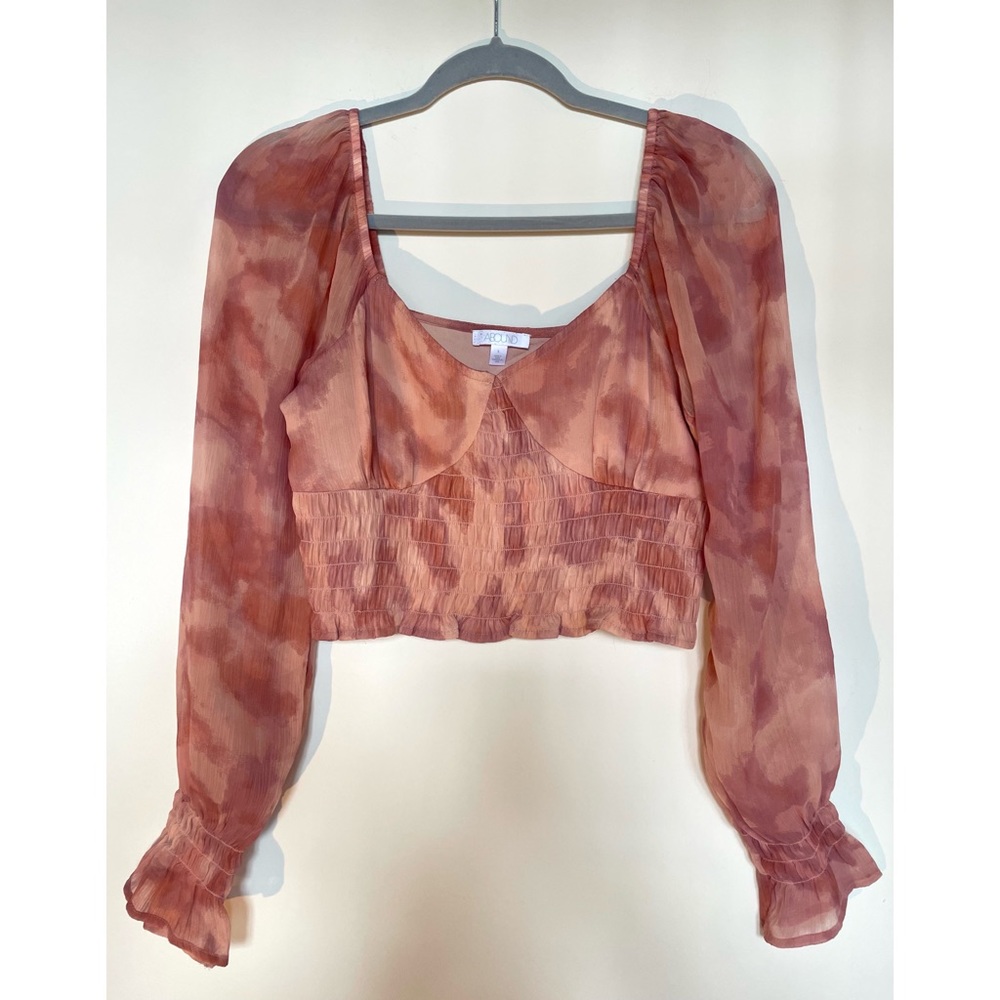 Boho Pink Cropped Chiffon Blouse (Size S)